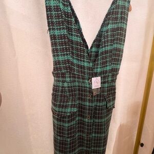 NWT darling boutique Green and Black tweed Plaid Dress